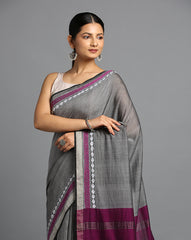 ArtEastri Handloom Grey Purple Cotton Kantha Saree