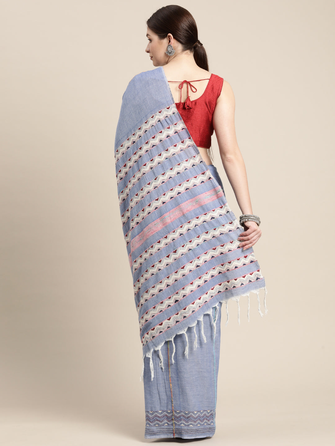 Sky Blue Khesh Kantha Cotton Saree