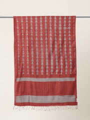 Red Grey Hand Woven Shibori Silk Dupatta