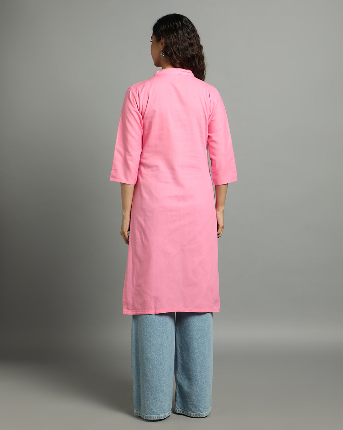 Baby Pink Kantha Cotton Kurta