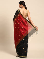 Black Red Woven Silk Cotton Saree