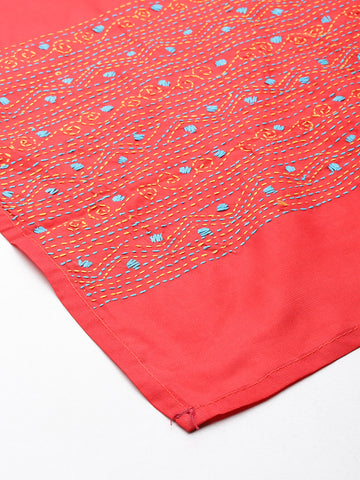 Red & Yellow Kantha Art Silk Stole