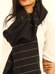 Handloom Black Striped Cotton Wool Stole