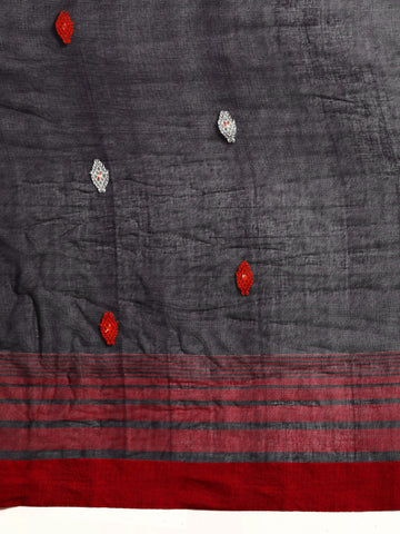 Navy & Orange Cotton Handloom Assamese Saree