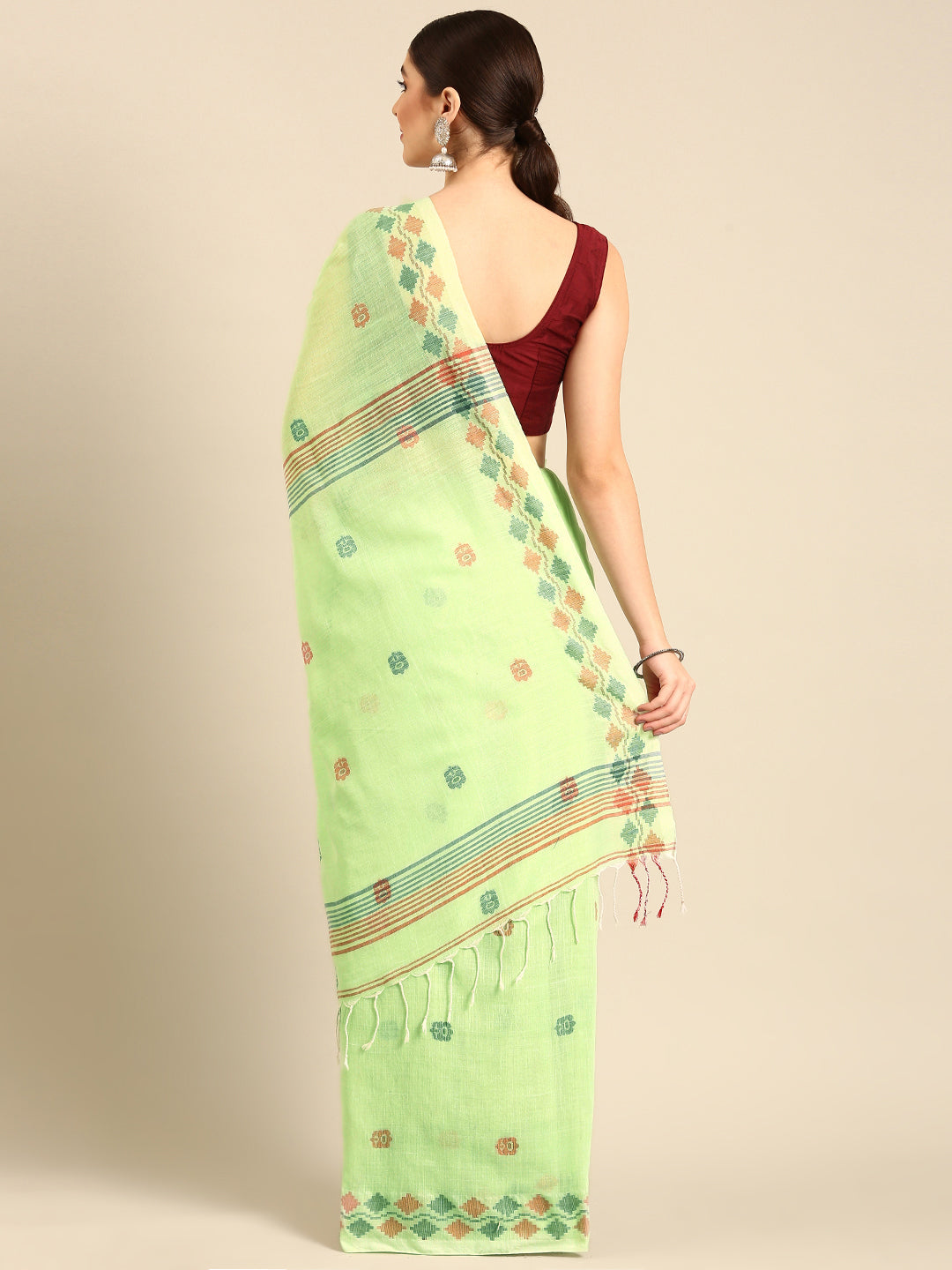 Green Soft Handcrafted Woven Jamdani Cotton Saree