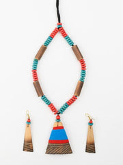 Blue Red Bamboo Tribal Jewellery Set