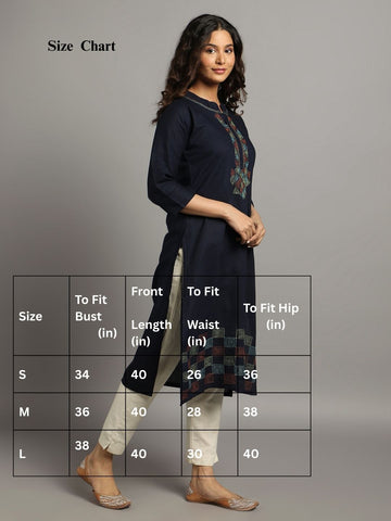 Navy Kantha Cotton Kurta