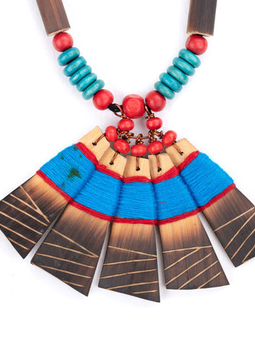 Handmade Sky Blue Red Bamboo Tribal Jewellery Set