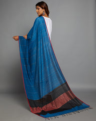 Blue Colourblock Handloom Woven Sequins Cotton Dupatta