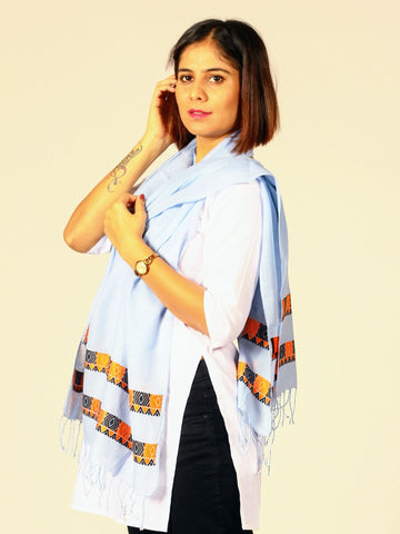 Powder Blue Assamese Cotton Stole