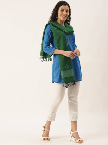 Handloom Green Jamdani Merino Wool Stole
