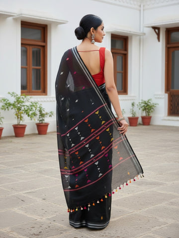 Black Handloom Jamdani Cotton Saree