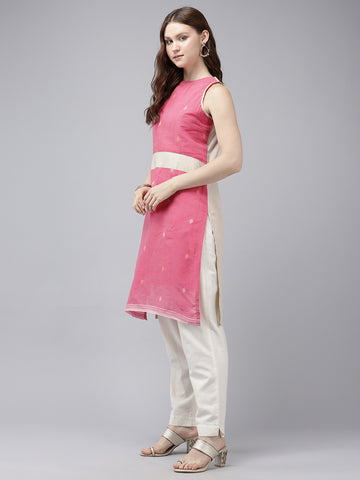 Pink & Cream Handloom Cotton Kurta