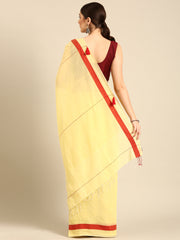 Yellow Red  Solid Cotton Saree