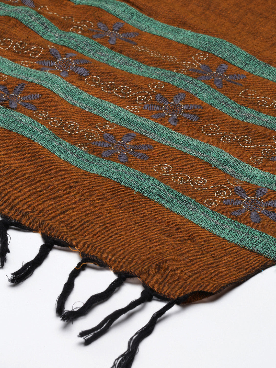 Brown and Grey  Khesh Kantha Cotton Stole
