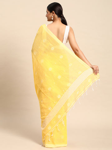Yellow White Buti Cotton Saree