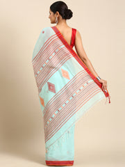 Turquoise Blue Handcrafted  Jacquard Weave Pure Cotton  saree