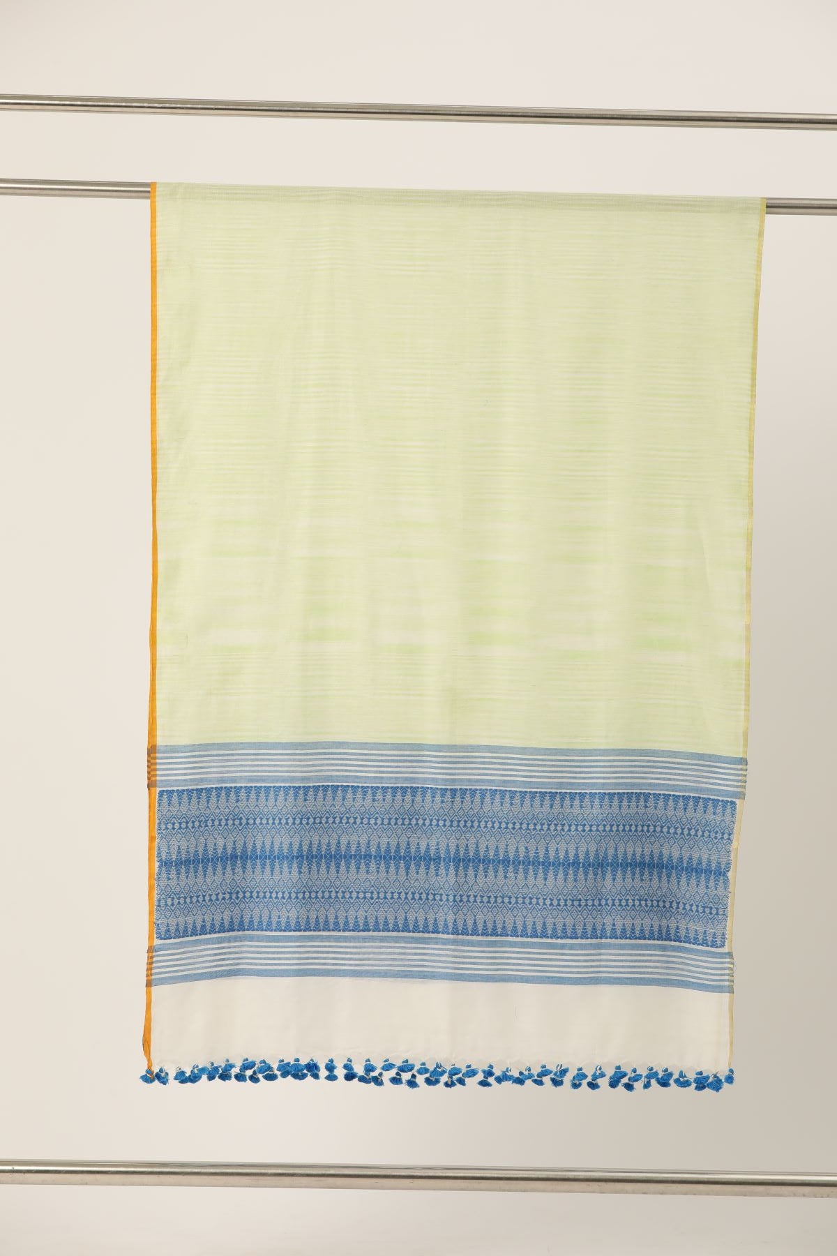 Green & Blue Handloom Cotton Jacquard Dupatta with tassels