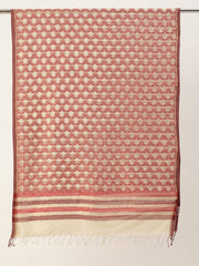 Beige Red Handwoven Floral Silk Cotton Dupatta