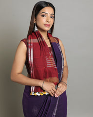 Violet Brown Jamdani Cotton Saree Without Blouse Piece