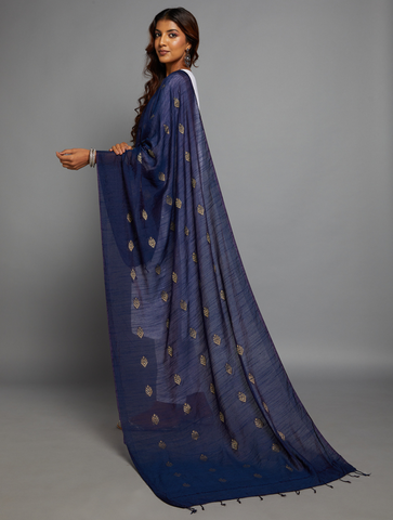 Navy Zari  Woven Jacquard Cotton Dupatta