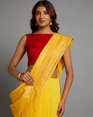 Yellow Sequins Silk Cotton Saree with Blouse Piece