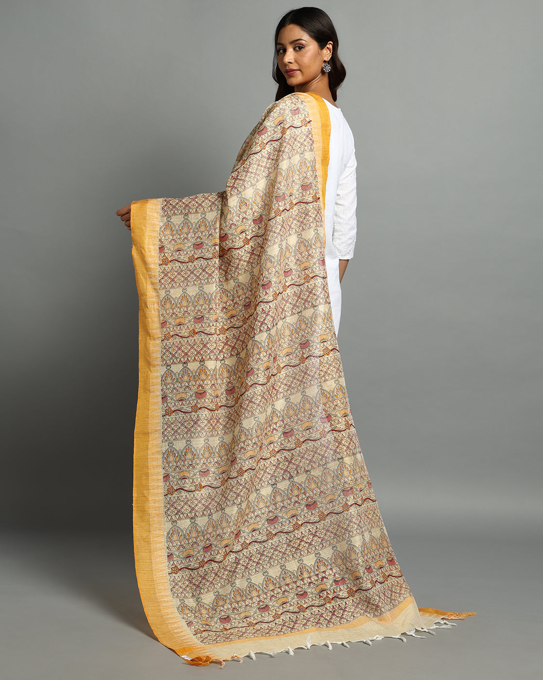 Pure Cotton Madhubani Print Dupatta- Matka Design