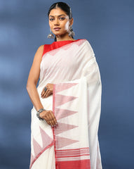 ArtEastri White Red Silk cotton Saree with Blouse piece