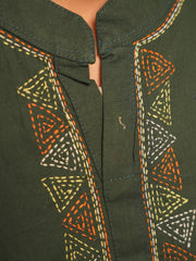 Dark Green Kantha Cotton Kurta