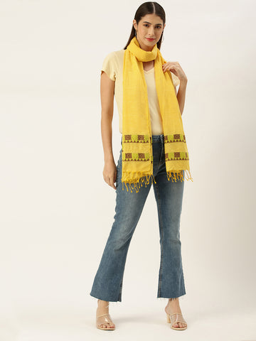 Yellow Brown  Cotton Eri Silk Stole