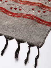 Grey Maroon Khesh Kantha Cotton Stole