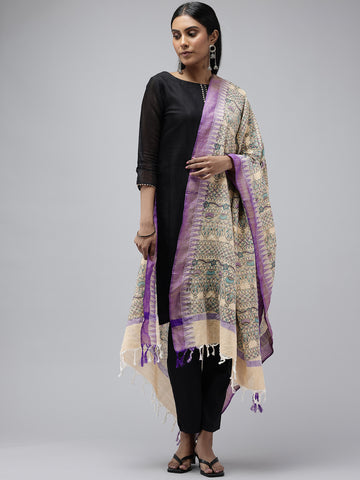 Pure Cotton Madhubani Print Dupatta- Matka Design