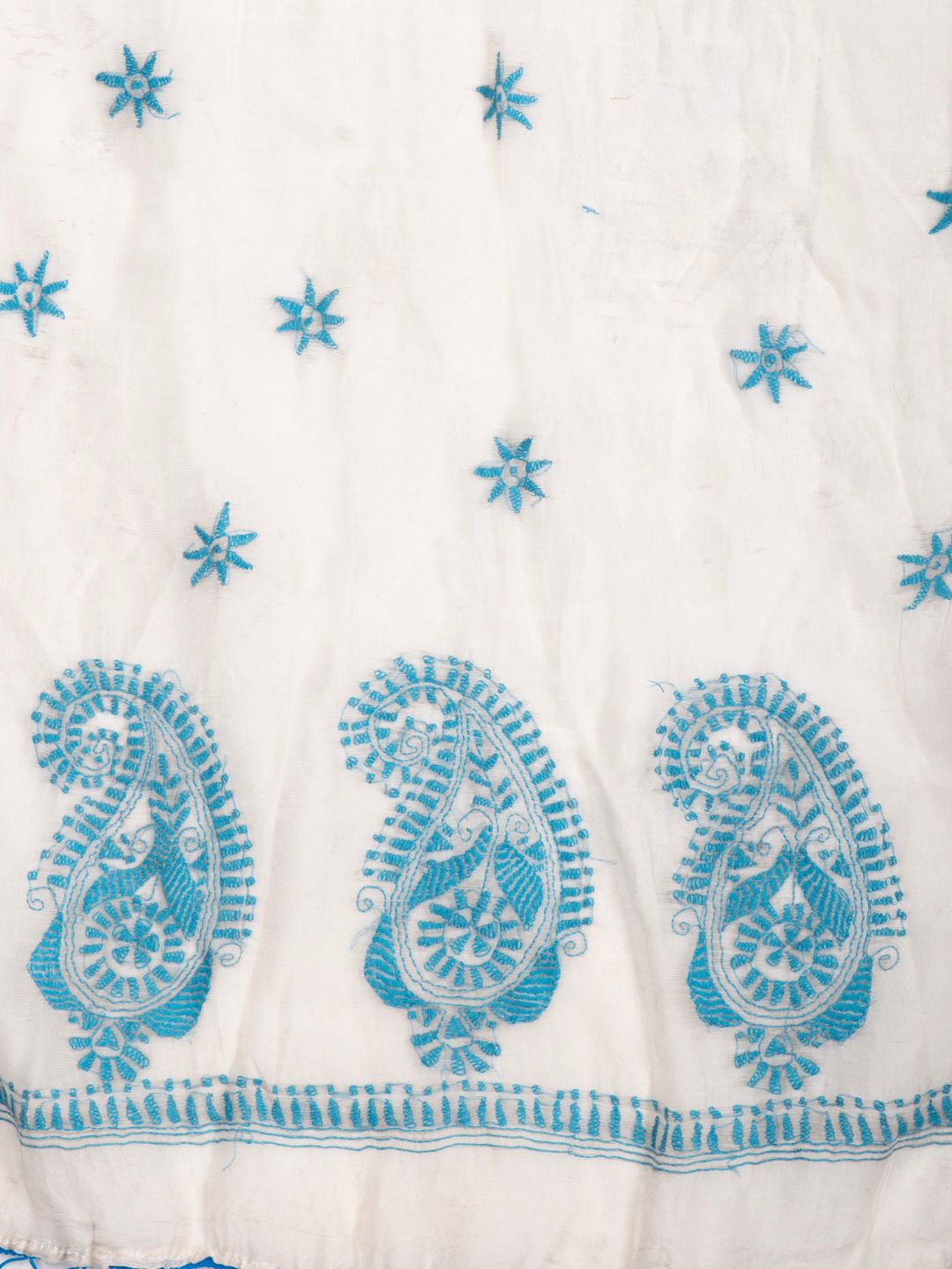 Ivory White Firozi Kantha Chanderi Silk Stole