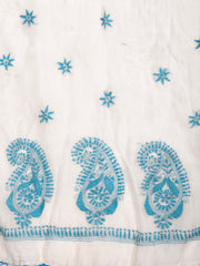 Stylish Kantha work  Stole- Beautiful Ivory White Firozi Chanderi Silk Stole for women
