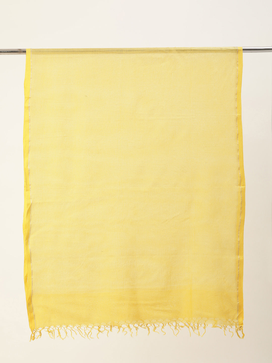 Yellow Handwoven Checked Silk Cotton Dupatta