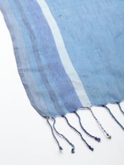 Teal Blue & White Striped Silk Cotton Stole