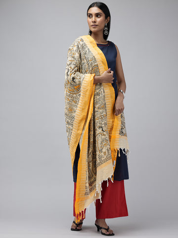 Pure Cotton Madhubani Print Dupatta- Krishna Palki