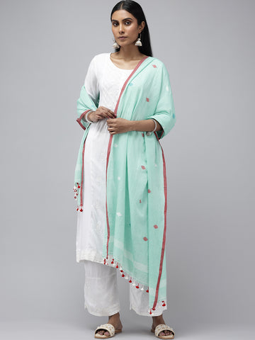 Sea Green Multi buti Jamdani Dupatta