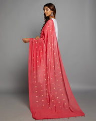 Peach Zari  Woven Jacquard Cotton Dupatta