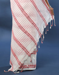 ArtEastri  White Red Pure Cotton Saree with Blouse piece