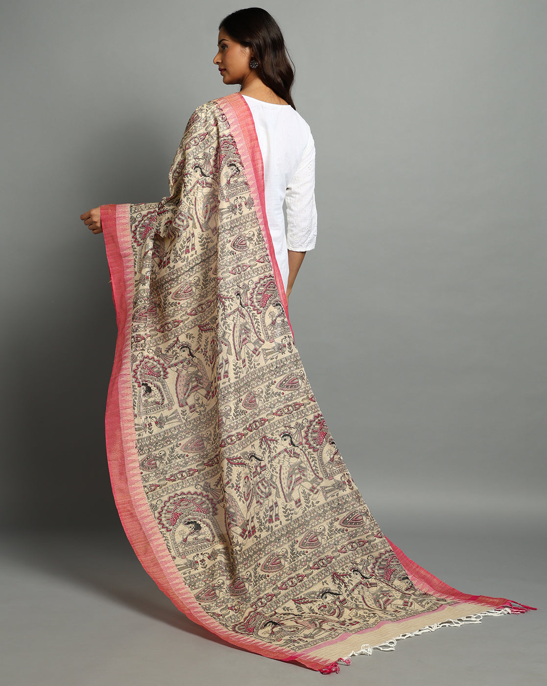 Pure Cotton Madhubani Print Dupatta- Krishna Palki