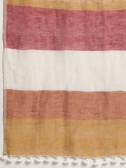 White,Maroon&Yellow Cotton Linen Stole