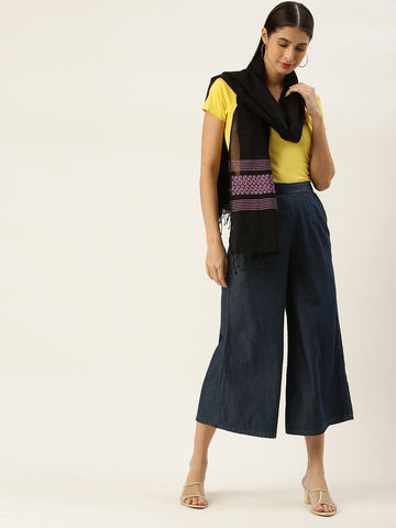 Black Mauve Handloom Cotton Stole