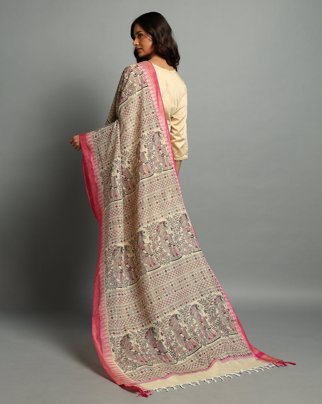 Pure Cotton Madhubani Print Dupatta- Machli Design