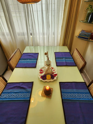 Purple White Cotton Table Mats- 4Pack