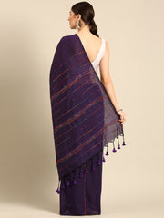 Purple Handcrafted  Cotton Saree with pompoms