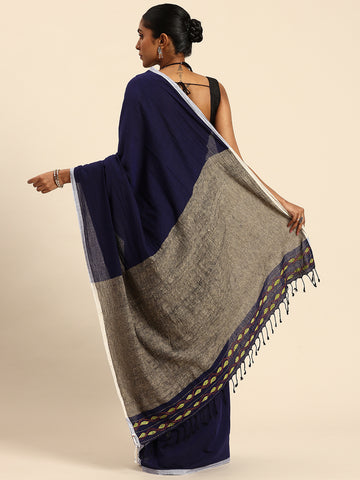 ArtEastri Handloom Blue Ghicha Pallu Kantha Stitch Saree with Blouse piece