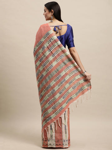 Peach Khesh Kantha Cotton  Saree
