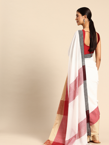 ArtEastri Colorblock Pure Cotton Saree with Blouse piece