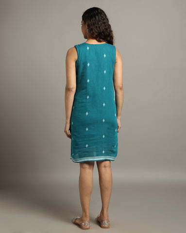 Teal Cotton Handloom Dress